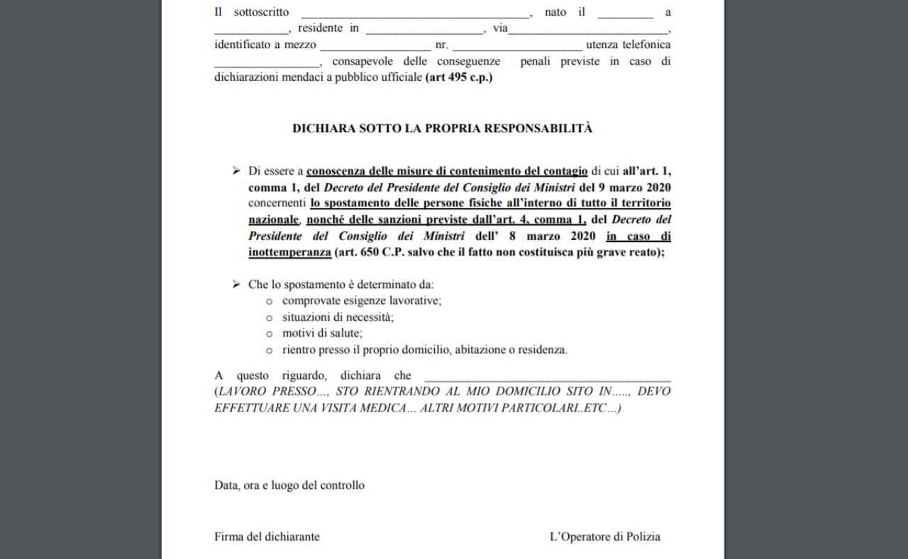 modello autodichiarazione