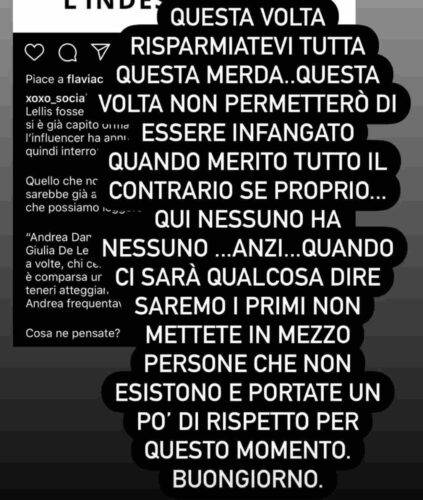 Story di Andrea Damante (fonte Instagram @andreadamante)